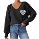 thumbnail image 2 of Heisall Women's Sweaters Autumn Winter Casual Loose Pullover V-Neck Lace Bow Knot Appliqué Tops, 2 of 7