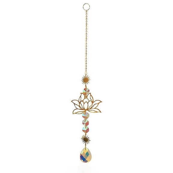 Rainbow Sun Catcher Wind Chime, 17.3" Prismatic Crystal Suncatcher with Golden Flower, Hanging Decor for Windows, Garden, Patio, Holiday Gift