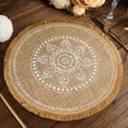 thumbnail image 4 of Efavormart 4 Pack | Natural 15" Jute Fringe White Embroidery Print Placemats, Rustic Round Woven Burlap Tassel Table Mats, 4 of 11