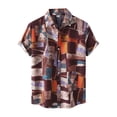thumbnail image 1 of Lars Amadeus Camisas abotonadas de mancorcon bloques de colores geométricos irregulares pahombre marrón naranM, 1 of 6