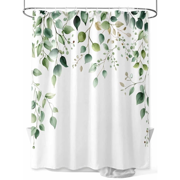 Shower Curtain Green Eucalyptus Leaf Shower Curtains for Bathroom, Waterproof Polyester Shower Curtain Set with Hooks, Small Stall Size 36" x 72" Watercolor Plant