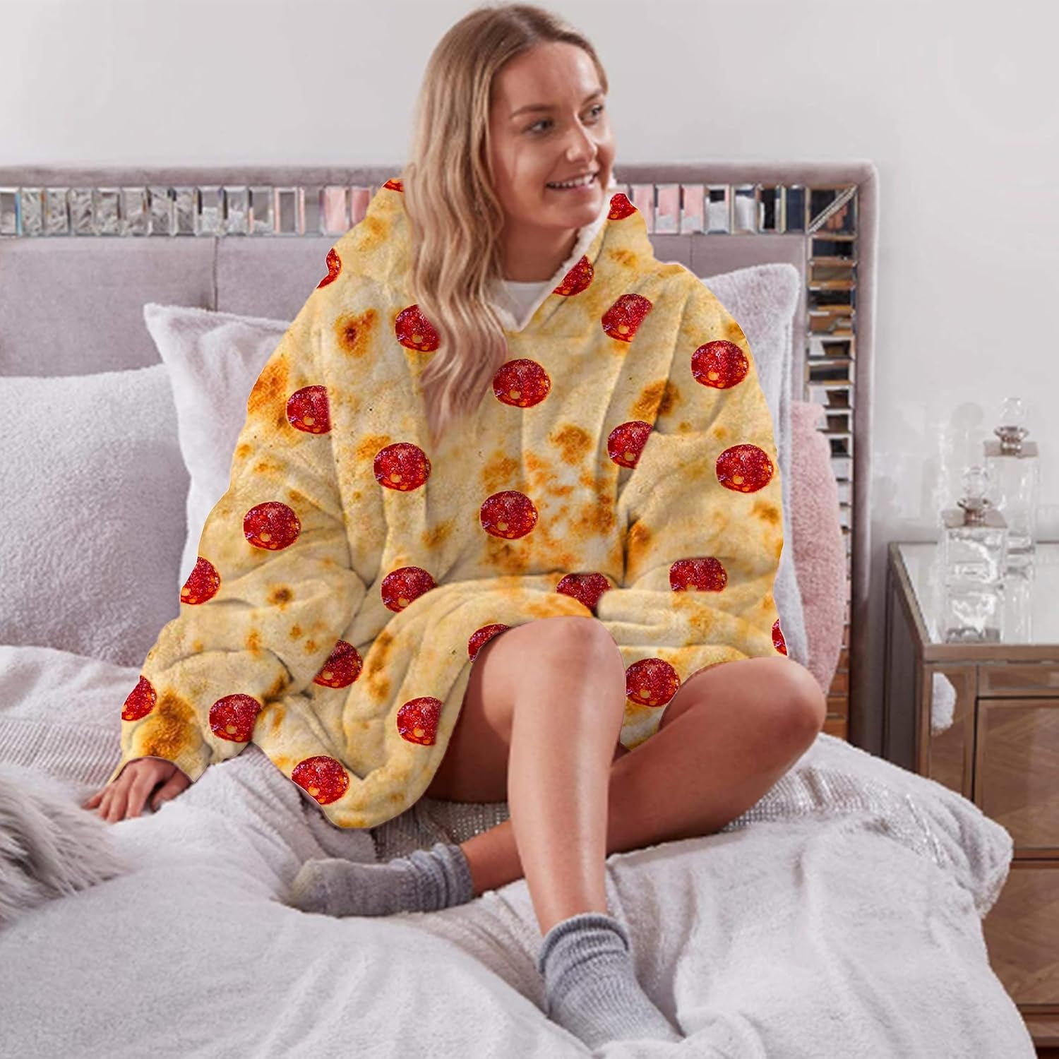 Wearable Adult Blanket Hoodie - Flannel Blanket Hoodie with Pockets - Sherpa Giant Hoodie Blankets for Women Men