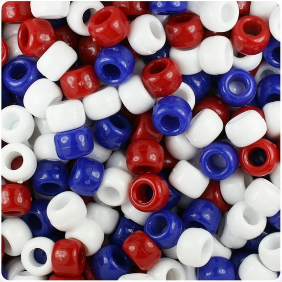 BeadTin Patriotic Mix Opaque 9mm Barrel Pony Beads (500pc)