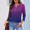 thumbnail image 2 of Womens 3/4 Sleeve Tops V Neck Button Up Trendy Casual Summer Fall Solid Color Tee Shirts Loose Fitting Slim Blouses Tunics Tops,Purple 2,XL, 2 of 5