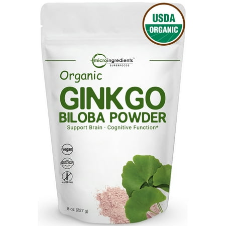 Micro Ingredients Maximum Strength Pure Organic Ginkgo Biloba Powder, 8 Ounce, Powerfully Promotes Focus, Memory & Mental Performance and Improves Brain Cell Activity, Non-GMO and Vegan (Best Foods To Improve Memory)