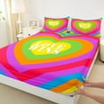 thumbnail image 3 of Manfei Rainbow Love Heart Twin Sheet Sets, Colorful Geometric Twin Fitted Sheet, Kawaii Cartoon Theme Flat Sheet, Lightweight Room Decor, 3-Piece, 3 of 7