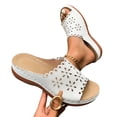 thumbnail image 4 of Women Wedge Sandals Platform Open Toe Strappy Wide Fit Shoes Womens Comfort Ladies Summer Non Slip Walking Shoes Casual Slippers White 7, 4 of 7