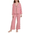 thumbnail image 4 of INSPIRE CHIC Family Christmas Matching Pajamas Sets Striped Notch Collar Button Down Long Sleeve and Pants with Pocket ["Boys & Girls"] XS Striped, 4 of 5