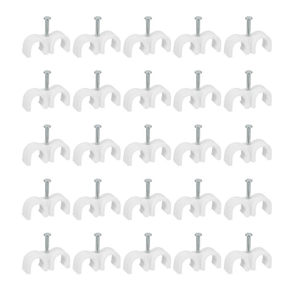 Cable Clips with Steel Nail, 50Pcs 10mm/0.39" Plastic Cable Wire Clips, Circle Ethernet Cable Clips, White