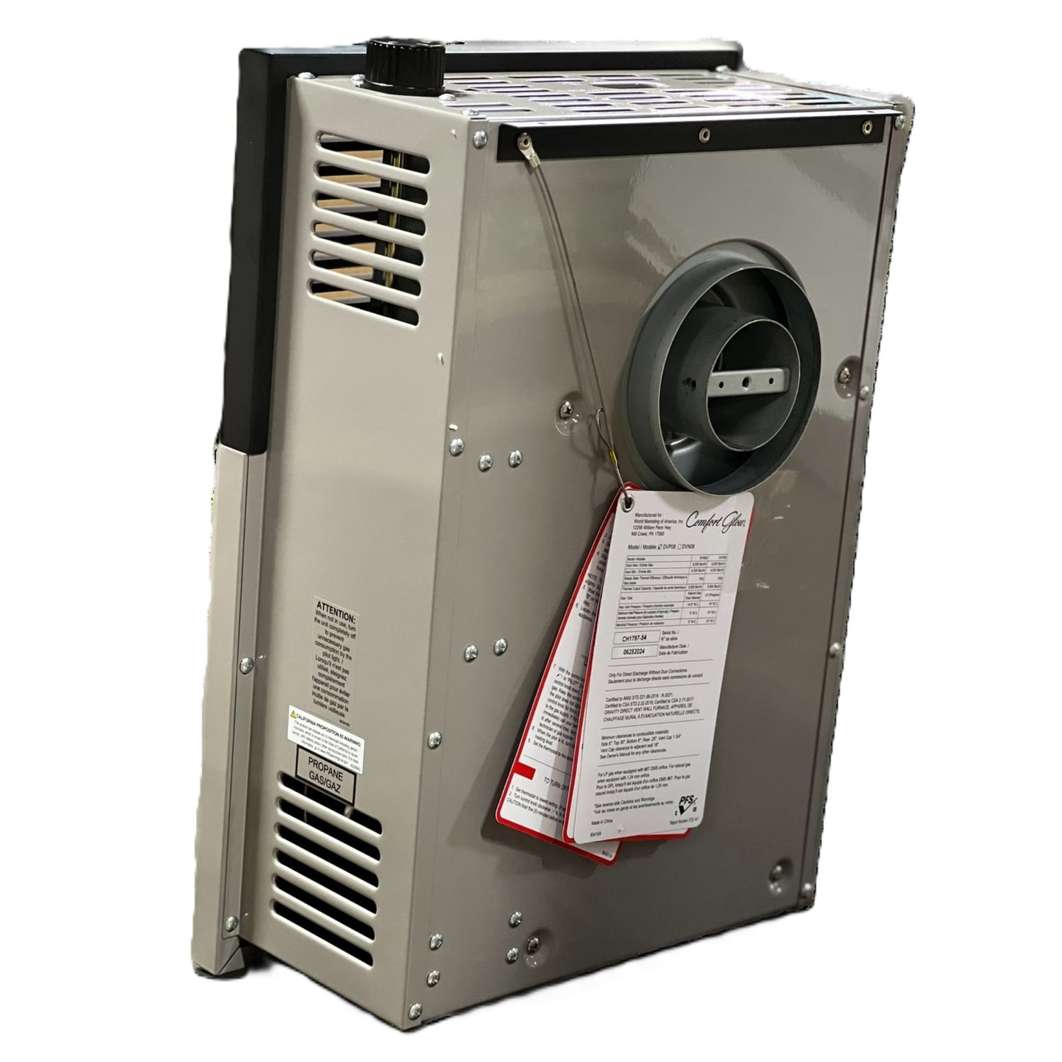 Comfort Glow 8,000 BTU Direct-Vent Propane Wall Heater with Vent Kit, Matchless Piezo Ignition with Adjustable Heat Control, 250 Sq. Ft, DVP08