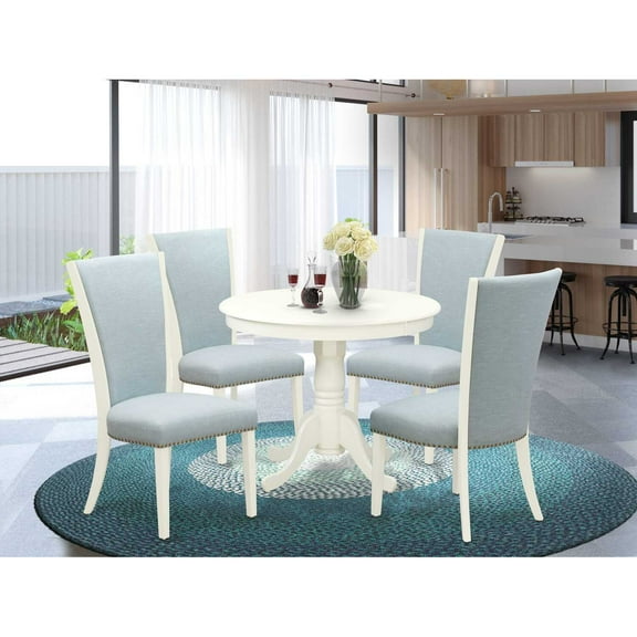 East West Furniture ANVE5-LWH-15 5 Pc Modern Dining Set - 4 Kitchen Chairs with High Back and 1 Dining Table - Linen White Finish