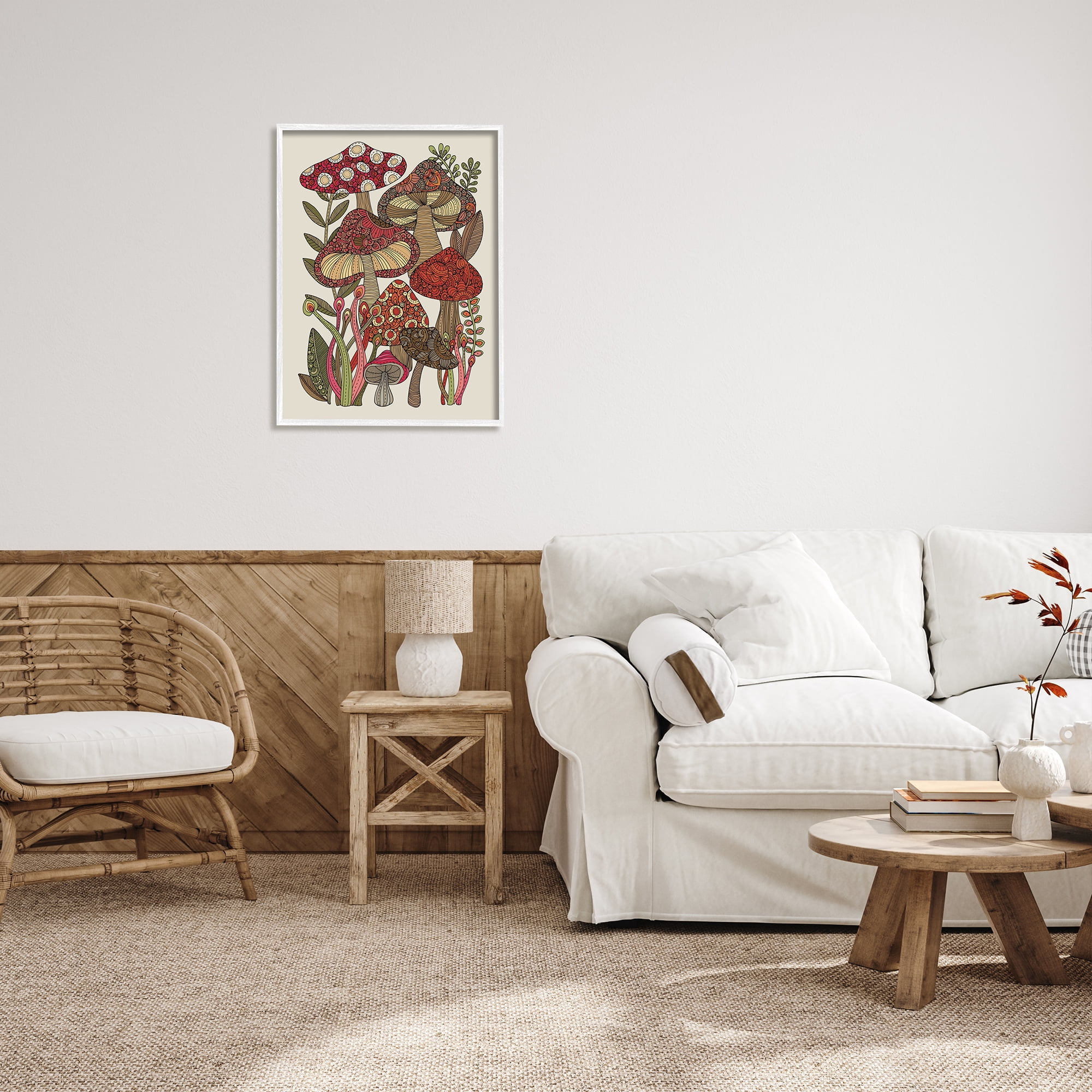 Stupell Industries Layered Mushrooms Nature Botanicals Intricate Floral Patterns Graphic Art White Framed Art Print Wall Art, Design by Valentina Harper