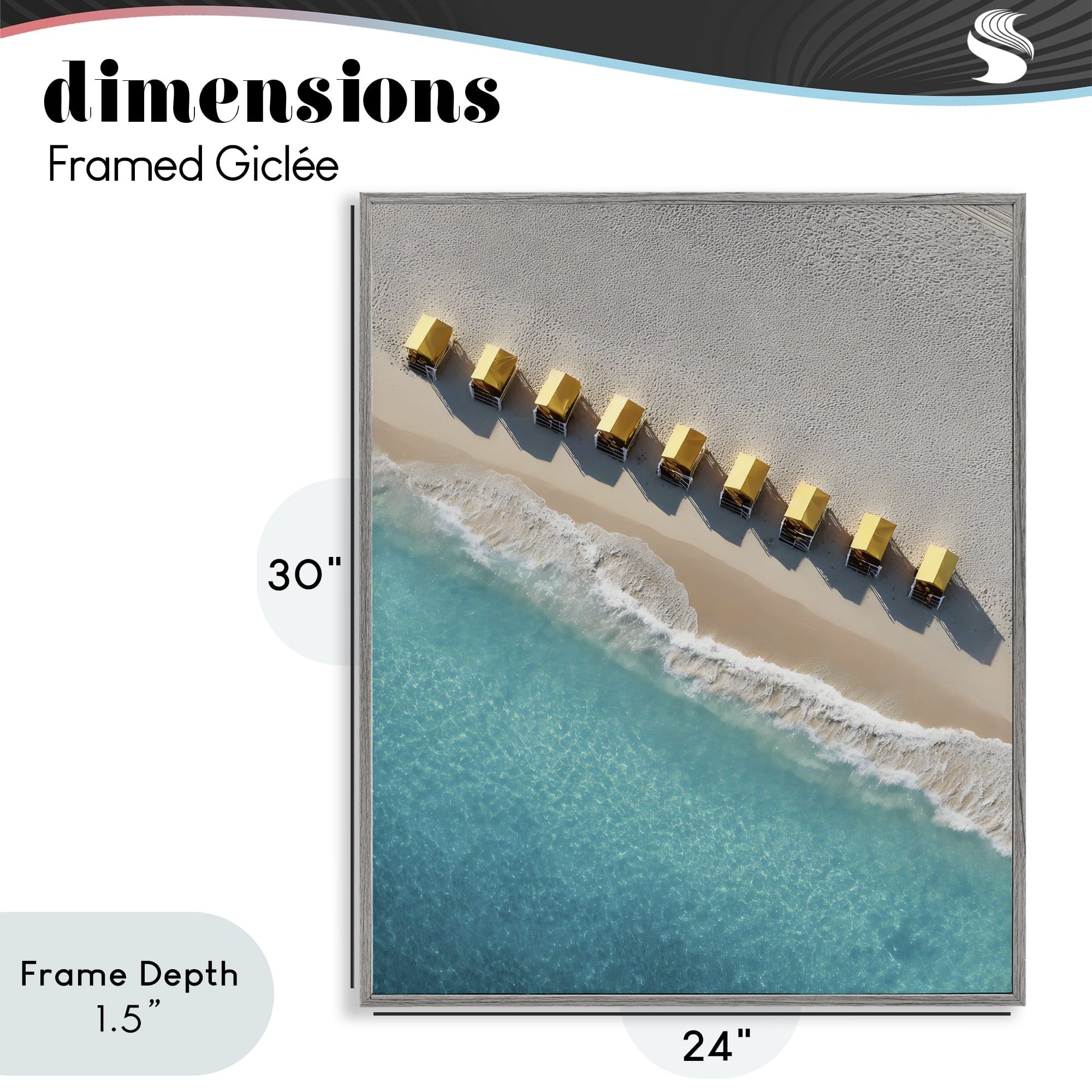 Stupell Industries Yellow Cabanas Along Shore Gray Framed Giclee Art, design by Franklyn Gregory