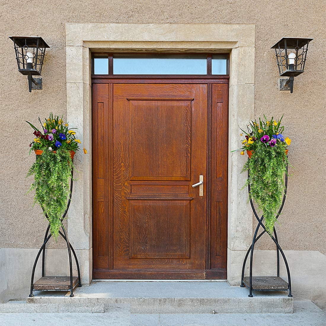 Artificial Plants Vines Ferns Persian Rattan Fake Plant Faux Hanging Boston Fern Flowers Vine Outdoor UV Resistant Plastic Plants for Wall Indoor Hanging Baskets Wedding Garland Decor-2 pcs