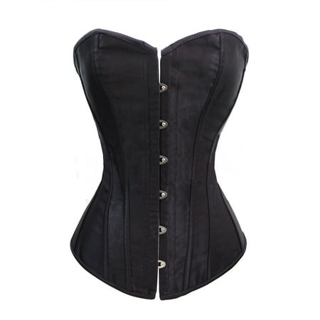 

Chicastic Black Satin Sexy Strong Boned Corset Lace Up Bustier Top - Medium