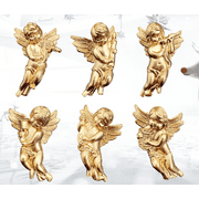 6 Pcs Christmas Tree Decorations Angel Ornaments - Mini Cherub Wings Angel Hanging Pendant Xmas Tree Ornaments Christmas Stocking Fillers Christmas Decorations Home Decor Kids Xmas Gift Gold