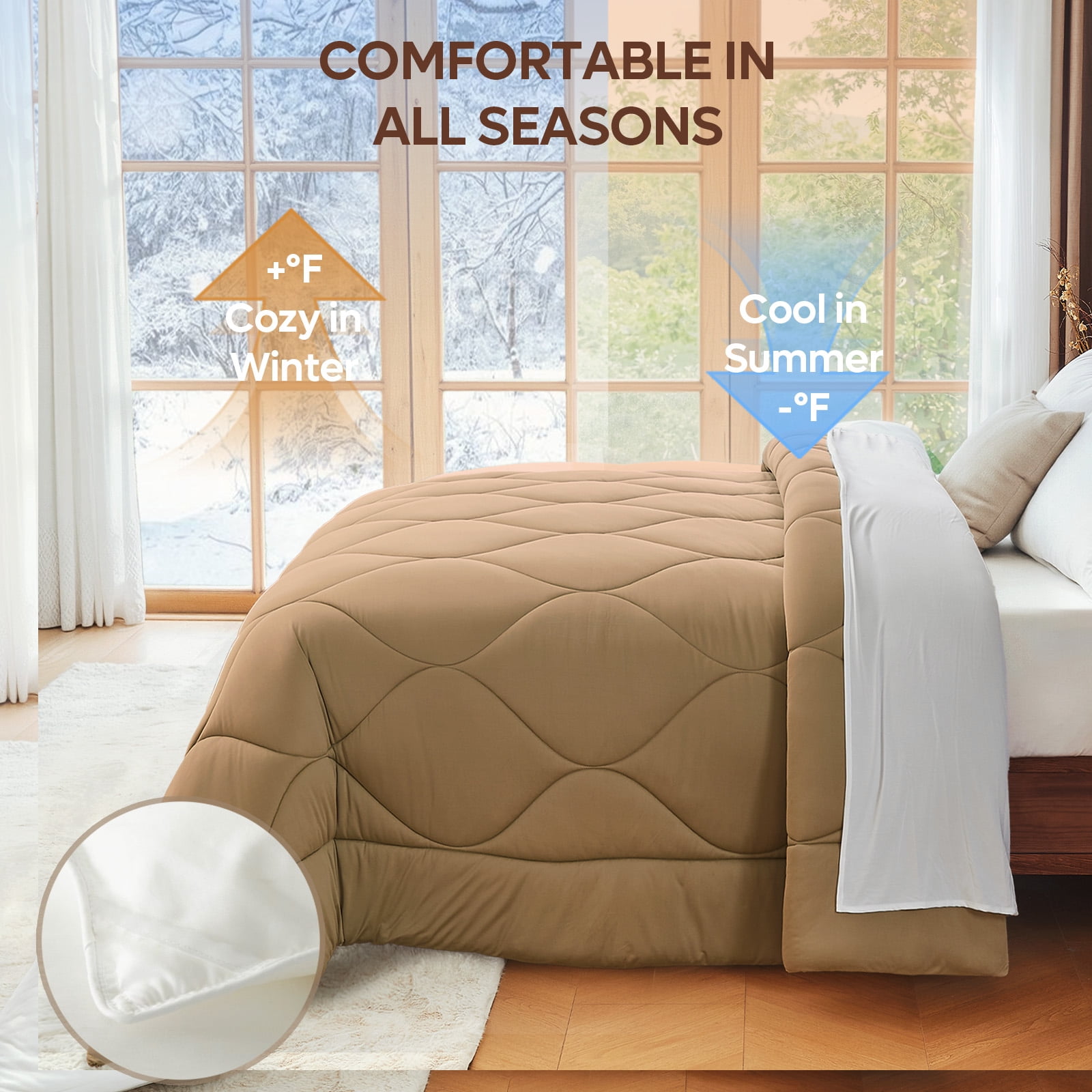 Bestier Queen Duvet Insert Comforter | Plant‑Based Sorona Fill Bedding Alternative to Down | Sofft Fluffy Hypoallergenic Skin-Friendly for All Season, Machine Washable, Mocha/Caramel (90x90 inches)