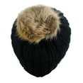thumbnail image 3 of C.C Thick Cable Knit Faux Fuzzy Fur Pom Fleece Lined Skull Cap Cuff Beanie, Black, 3 of 4