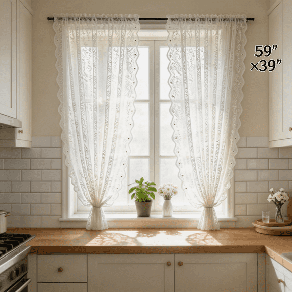 Sundift Sheer Lace Curtains 2 Panels Rod Pocket Window Treatment Semi Sheer White