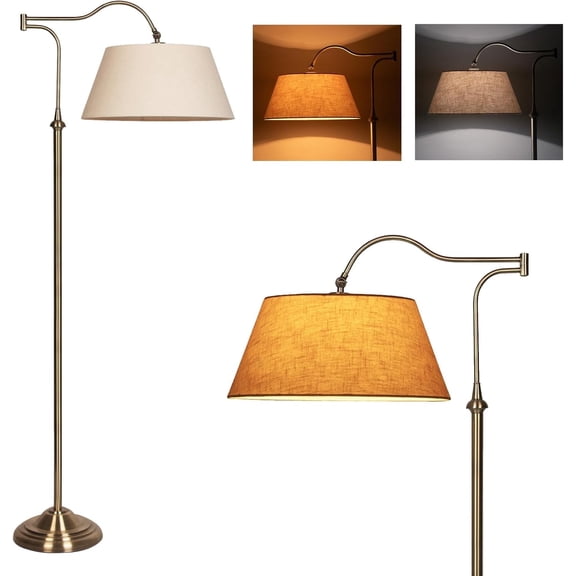 HonoDing Cantilever Floor Lamp, Standing Chandelier Floor Lamp with 180° Adjustable Swing Arm, Modern Floor Lamps with Linen Shade,Classic Lamp for Living Room Office Bedroom Reading(Bronze)
