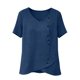 thumbnail image 5 of Craaazy Women's Lightweight Relaxed Fit V Neck Blouse, Solid Color Short Sleeve Cotton Linen Top, Comfy Asymmetric Hem Button Accent Tee for Work & Weekend Gifts, 5 of 9