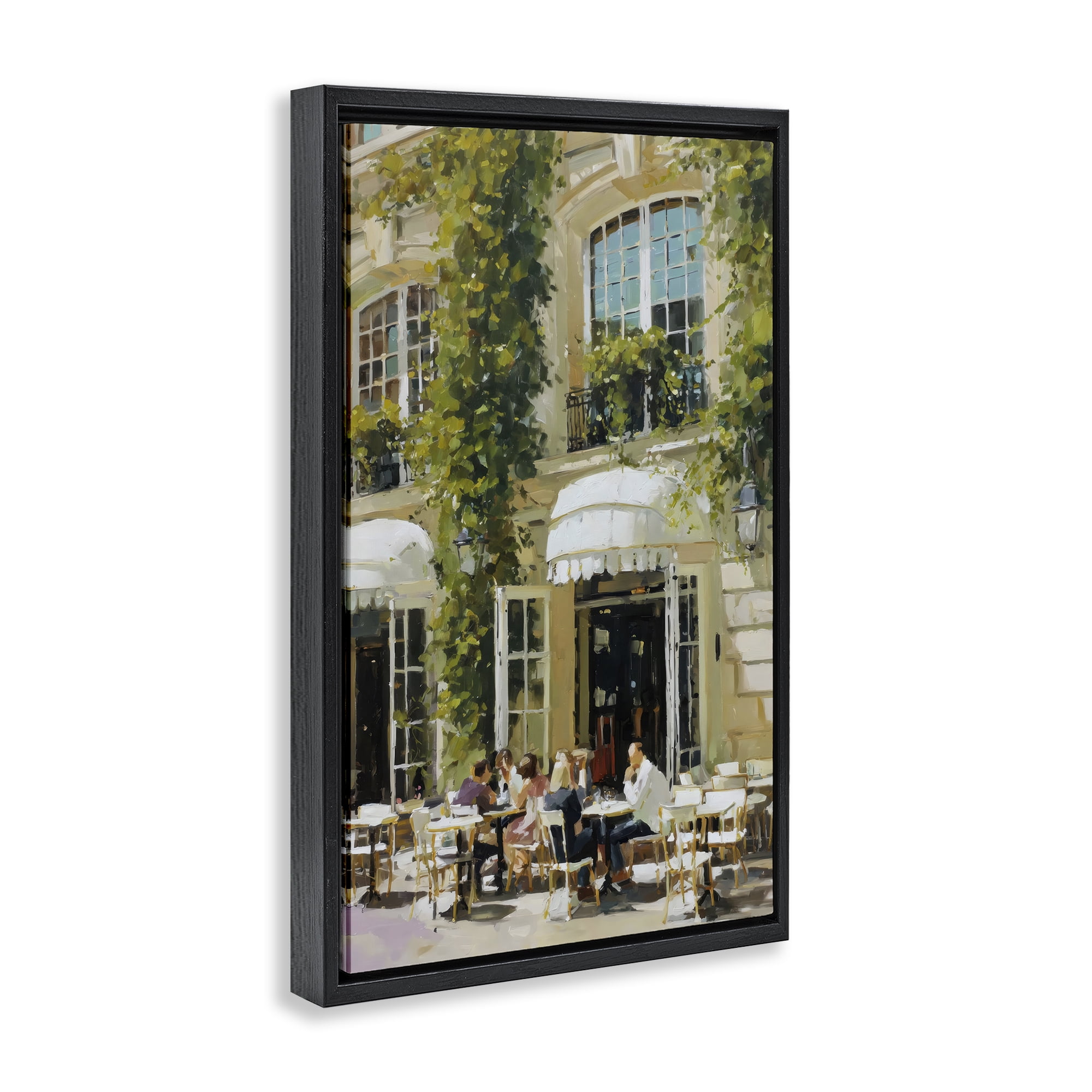 Stupell Industries Cafe Terrace with Ivy Black Framed Floater Canvas Wall Art, design by Petal Prints Design