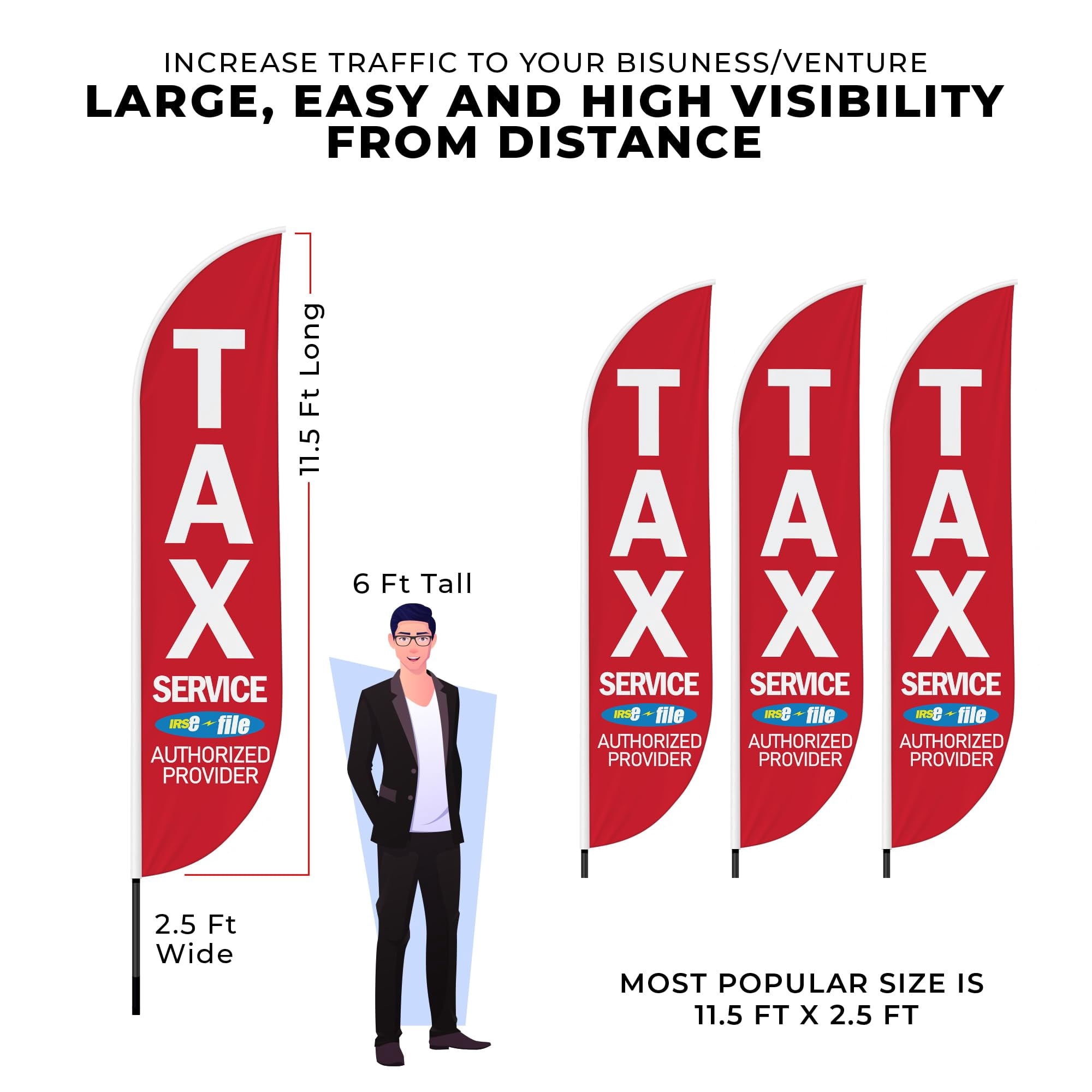Tax Service Feather Flag(11.5feetX2.5feet) by DreamController | Outdoor Business Advertising Tall Flag | Weather-Resistant Knitted Swooper Flag | Made in USA | HD Print (Flag Only)10