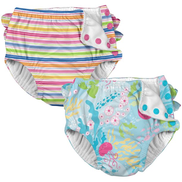 i play Baby and Toddler Snap Reusable Swim Diaper Stripe and Coral