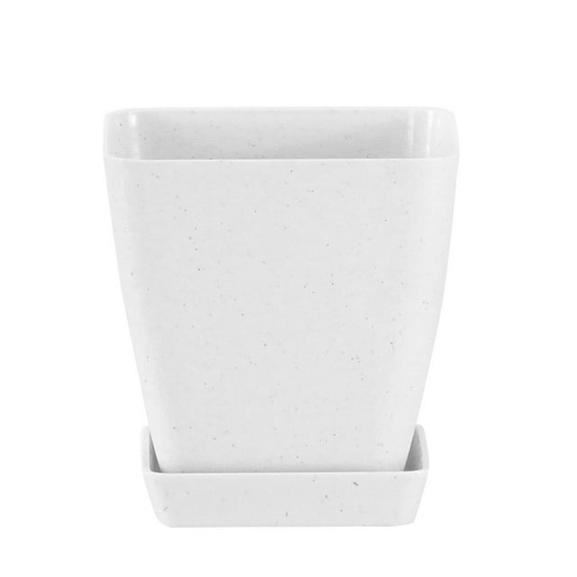 Nordic Style Square Flowerpot Solid Color Plant Container with Tray Office Decor