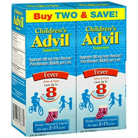 Advil Children's Fever Ibuprofen Liquid Suspension, Grape 4 oz, Twin Pack Each