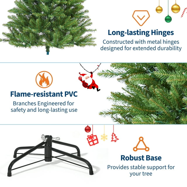 Artificial Christmas Tree with 200 Lights & 8 Modes - PVC Xmas Tree with 700+ Branch Tips, Foldable Stand