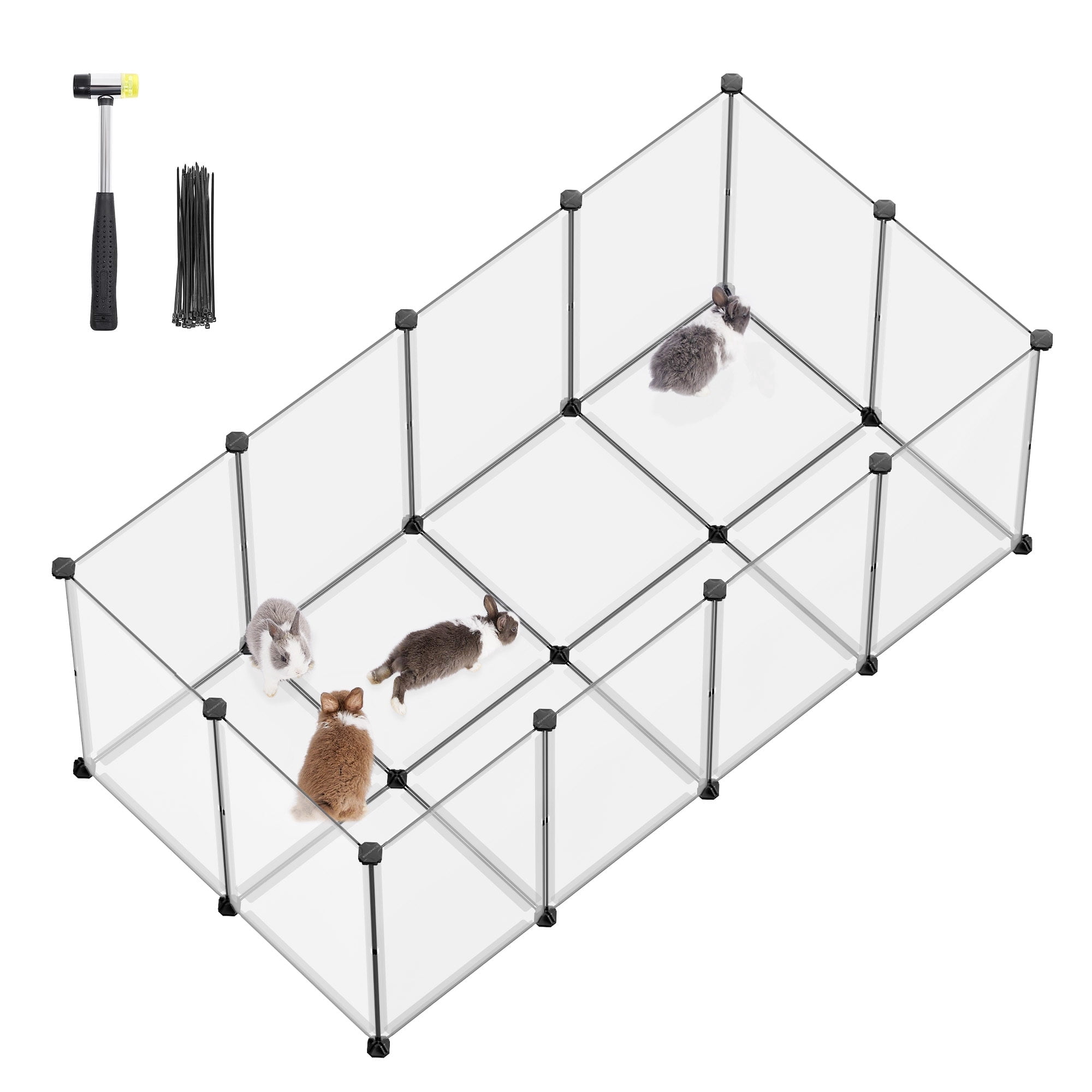 Pet Playpen with Floor, Small Animal Pen, Pet Fence Indoor, DIY Plastic Enclosure for Hamsters, Hedgehogs, 57.1 x 28.3 x 22.4 Inches, White