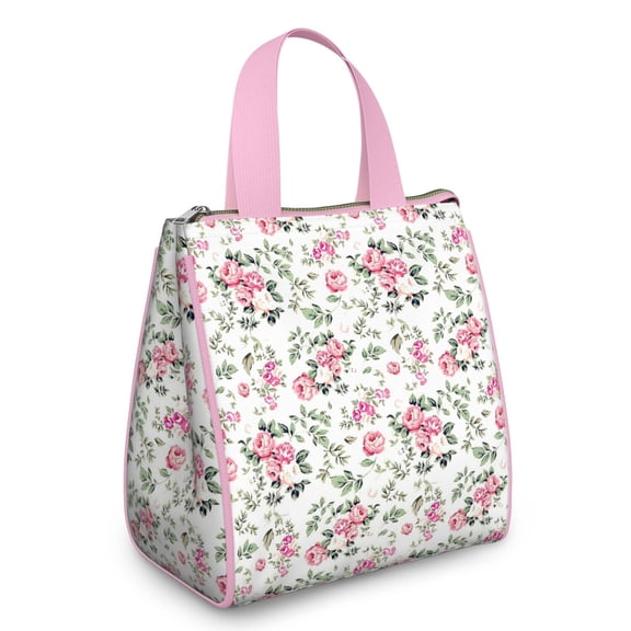 Pioneer Flower Floral Print Pattern Insulated Lunch Bag for Women & Adults,Large Portable Soft Cooler Lunch Bag,Thermal Food Storage Tote with Pearl Cotton,8.66L,8.75x5.75x9.5 Inch