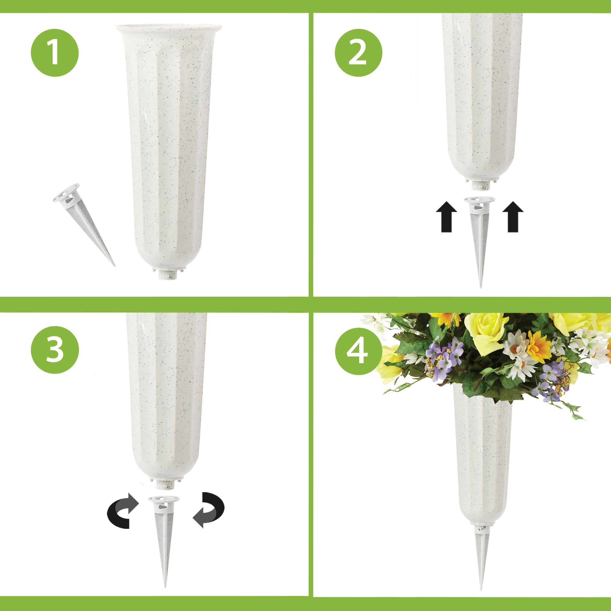 FloraCraft Plastic Cemetery Vase With Foam and Removable Spike 2.9 inch x 7.2 inch Stone
