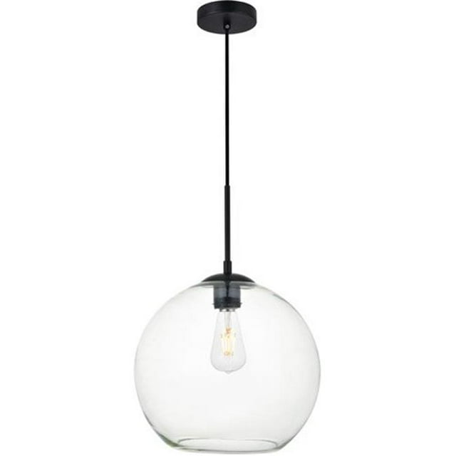 Living District LD2224BK Baxter 1 Light Pendant Ceiling Light with Clear Glass, Black