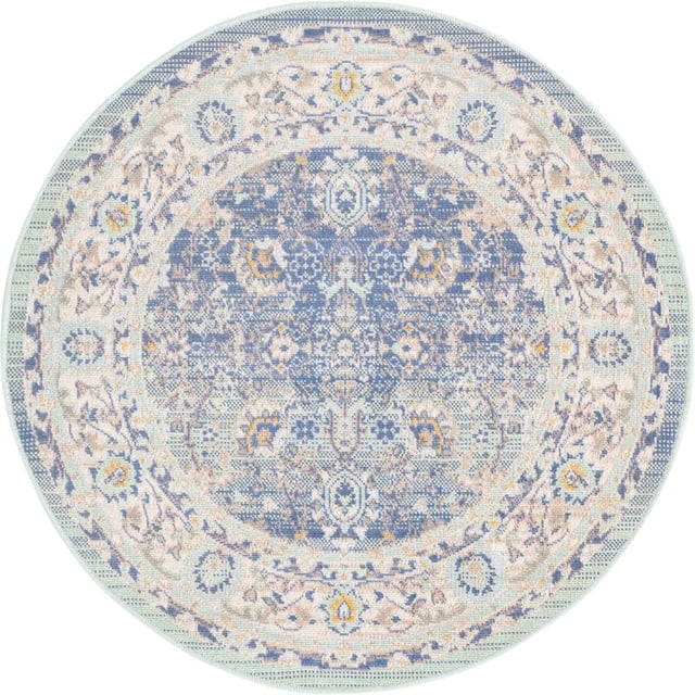 Unique Loom Tapis de Bordure Vintage 3' 3 x 3' 3 Rond Bleu Français/ivoire