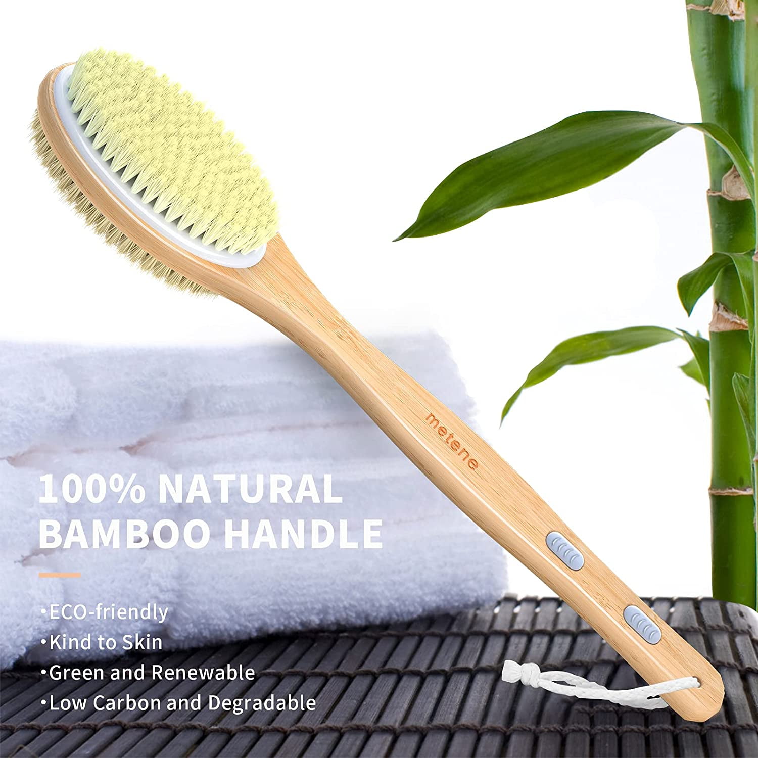 Masthome 3PCS Natural Bamboo Brushes Set for Household Kitchen and Bathroom  Cleaning Recyclable Scrub Brushes Pan Brush Long Handle