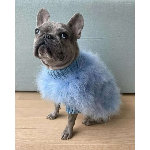 Pet Dog Apparel Soft Fluffy Turtleneck Sweater In Blue And Pink urious Clothes Also Suitable For Cats for Christmas new year holiday party