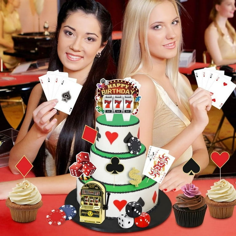 43-Piece Casino Cake Decorations Set - Mini Slot Machine, Poker Chips, Dices, Vegas Theme Party Supplies