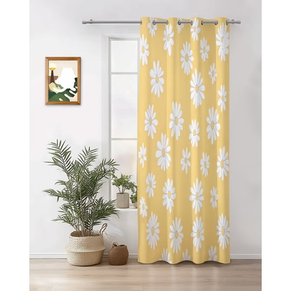 Retro Daisy Curtains 36 inches Long for Living Room Bedroom White Floral Yellow Backdrop Sliding Door Sheer Curtains Light Filtering Curtain 1 Panel Grommet Window Drape