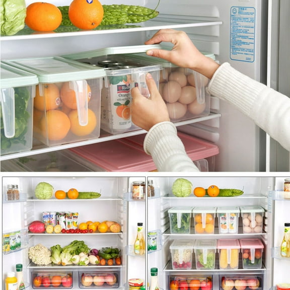 WHAMVOX Rectangular Crisper with Handle for Kitchen Use Food Grade Plastic Transparent Fridge Storage Box 7.87x5.51x3.94 Inches