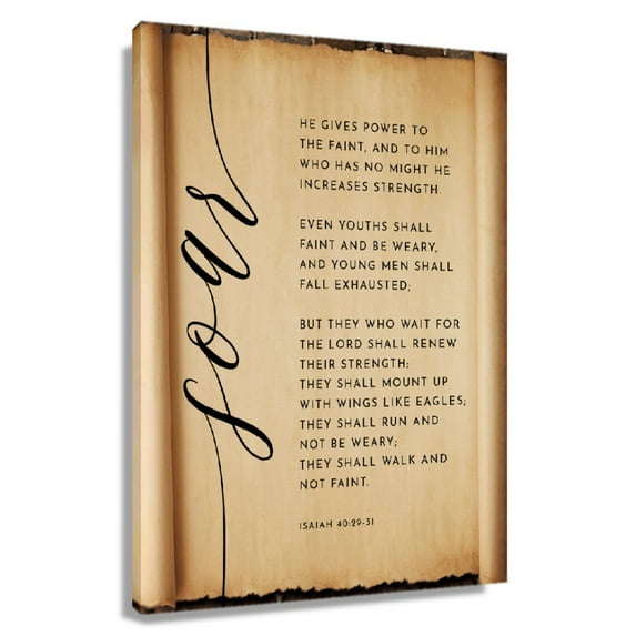 Vintage Isaiah 40 29-31 Wall Art Bible Verse Poster Room Decor For Bedroom Print on Canvas Artwork For Office Framed 24×36 in