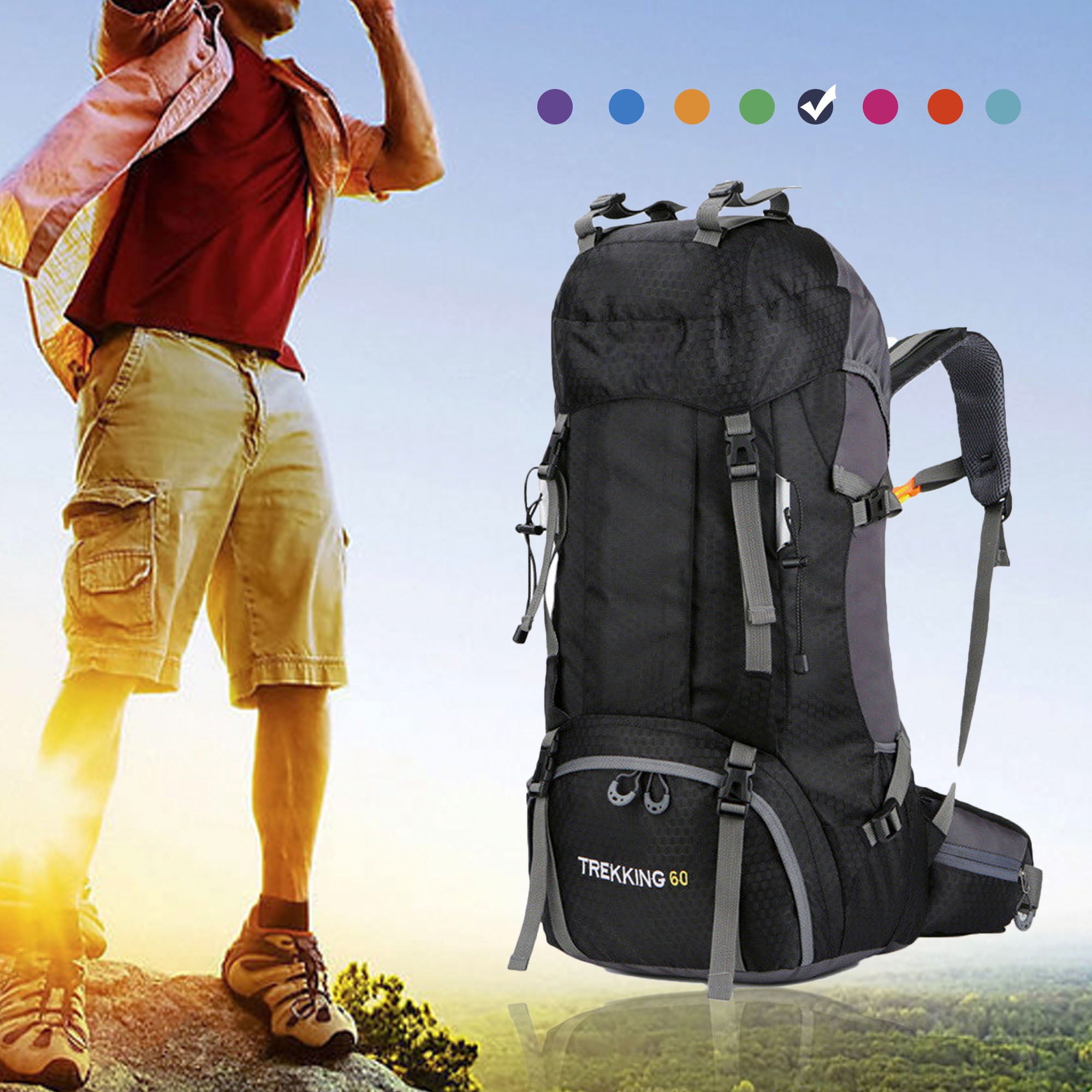 60L Waterproof Lightweight Hiking Backpack with Rain Cover for Climbing ...