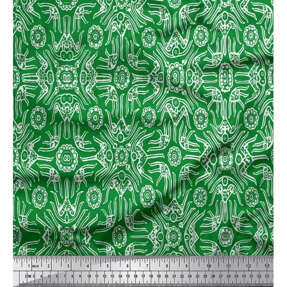 Soimoi Georgette Viscose Fabric Floral & Moroccan Damask Print Fabric by The Yard 42 Inch Wide