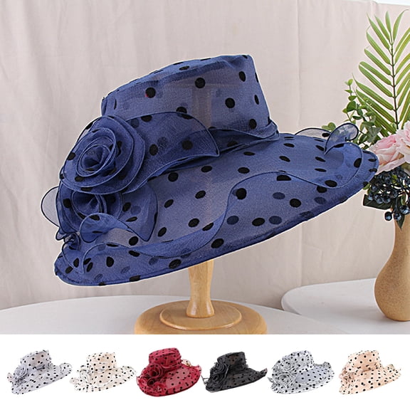 Eoperou Breathable Sunscreen Hat Wide Brim Lace Floral Design Dot Women Sunhat for Daily Wear