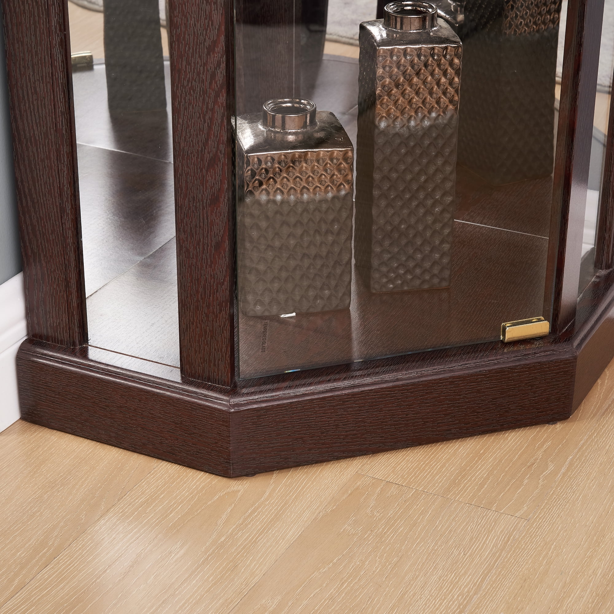 Leumius Corner Lighted Curio Cabinet Corner Glass Cabinet Lighted Curio Cabinet Corner Display Case for Living Room, Curio Cabinet, Antique Collection, Wine Cherry