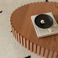 thumbnail image 6 of 43.3" Oval Coffee Table with Handcrafted Relief, Sturdy Pedestal Wooden Olive-Shaped Tea Table, Circle Fluted Drum Coffee Table for Apartment Living Room, Natural, 6 of 7
