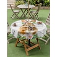 thumbnail image 3 of Easter Bunny Outdoor Tablecloth - 54 Inch Round Dining Table Cover, Spring Daisy Botanical Leaves Gray Wooden Waterproof Outdoor Table Cloth with Umbrella Hole & Zipper for Picnic/Patio/Party, 3 of 7