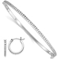 thumbnail image 1 of Sterling Silver Ss Platinum-Plated Diamond Mystique Hoop Earrings & Hinged Bangle Set Made In United States qdf113, 1 of 5