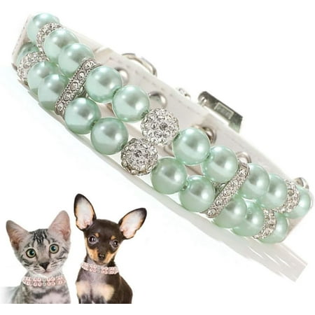 QIUYIDP Pink Pearl Collar for Dogs  Fancy Crystal Bling Cat Pearl Collar Rhinestone Luxury Beaded Puppy Necklace Diamond Girl Kitten Jewelry for XXS XS Small Medium Female Pet Dogs  XSmall